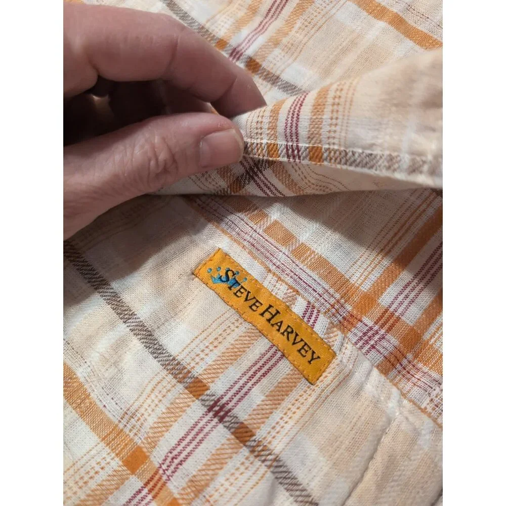 Steve Harvey Classic Men's Plaid Short Sleeve Button Up Size 5XL NWT 100% Linen - Picture 5 of 10
